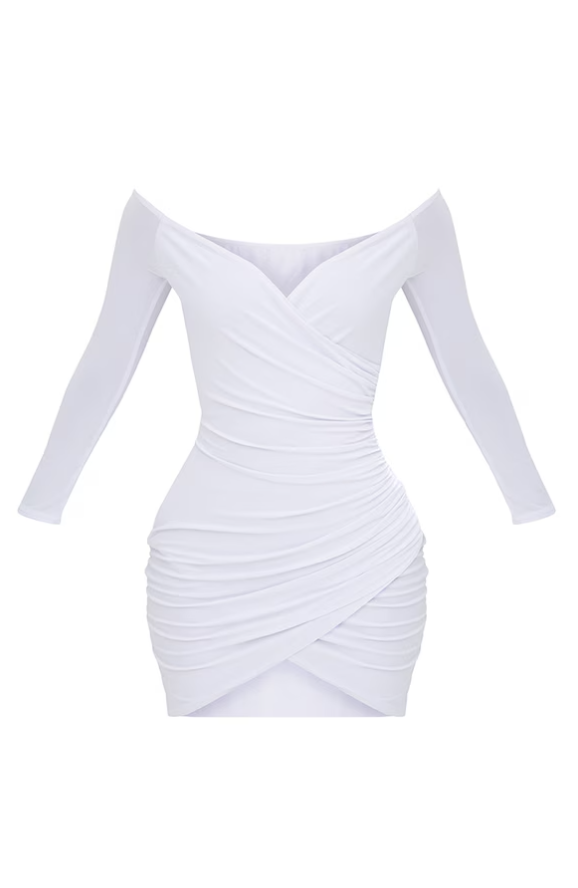 Shape White Ruched Bardot Bodycon Dress