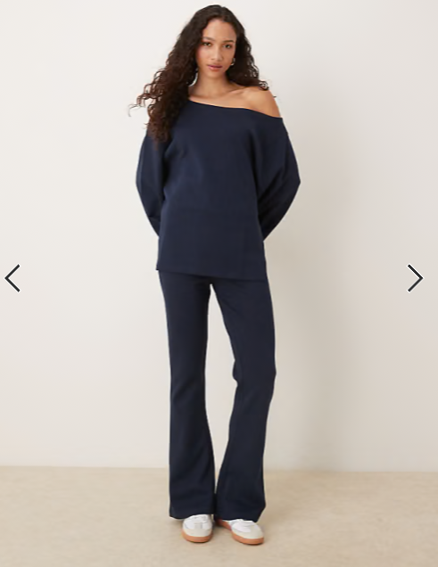 ASOS DESIGN oversized off shoulder interlock sweatshirt in navy