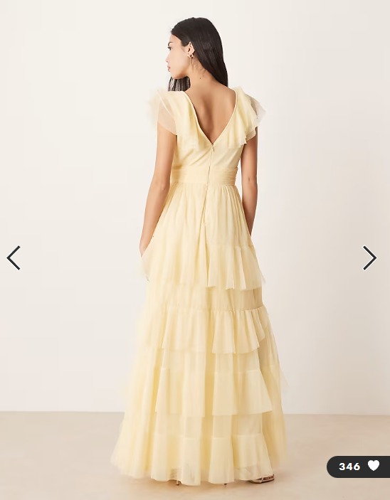 Lace & Beads tulle flutter sleeve tiered frill maxi dress in lemon