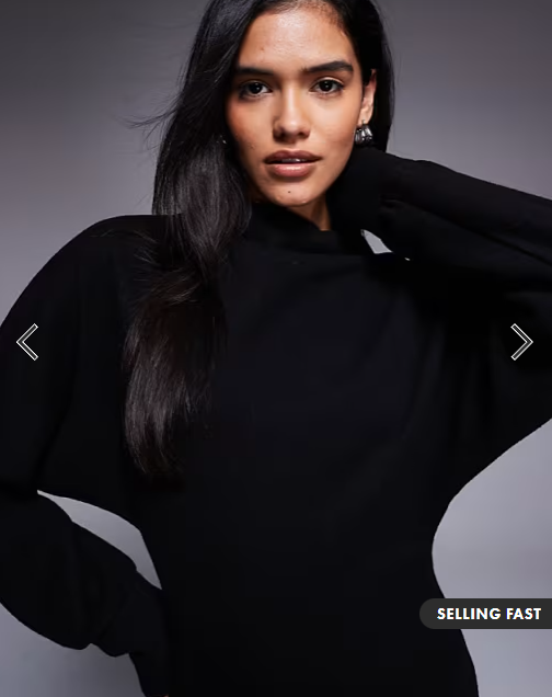 ASOS DESIGN supersoft funnel neck batwing with ruched side mini dress in black
