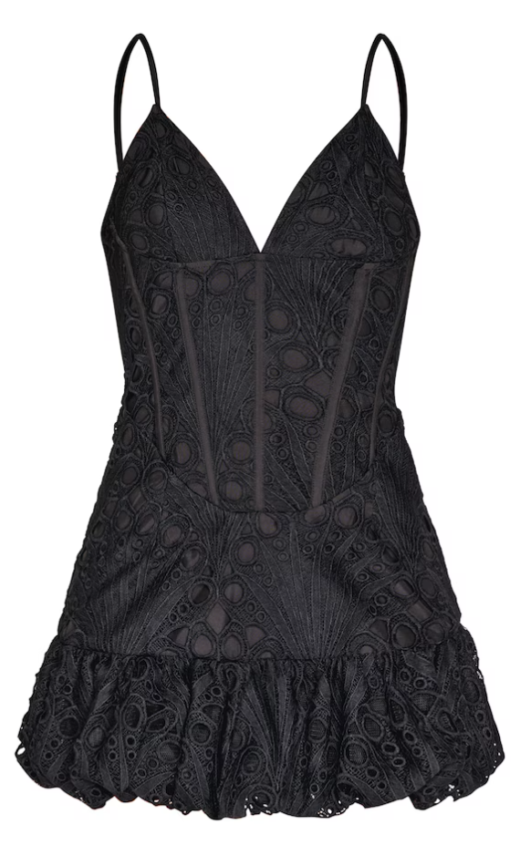 Black Floral Cup Extreme Puff Ball Hem Mini Dress | Dresses