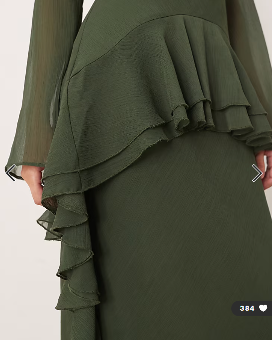 ASOS DESIGN long sleeve frill hem chiffon maxi dress in dark green