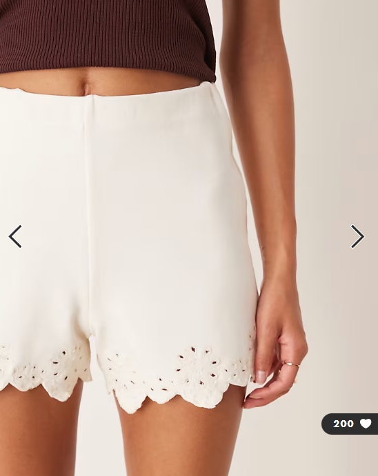 ASOS DESIGN ponte embroidered hem mini shorts in white