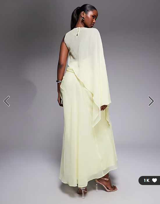 ASOS DESIGN asymmetric draped one batwing sleeve maxi dress in buttermilk