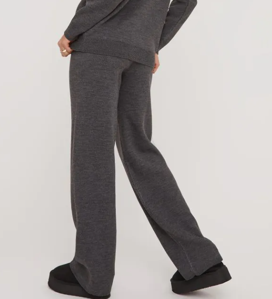 High Waist Wide Leg Joggers In Grey Knit