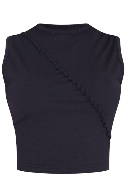 Black Cotton Knot Detail Racer Crop Top