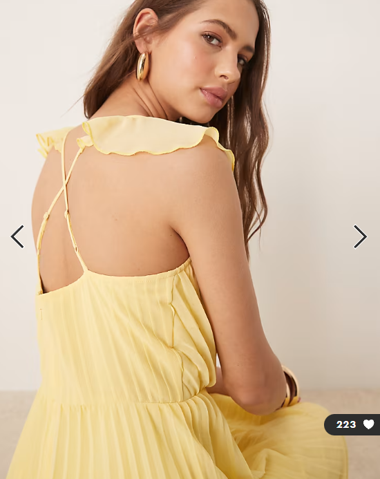 ASOS DESIGN frill wrap detail pleated midi dress in lemon yellow