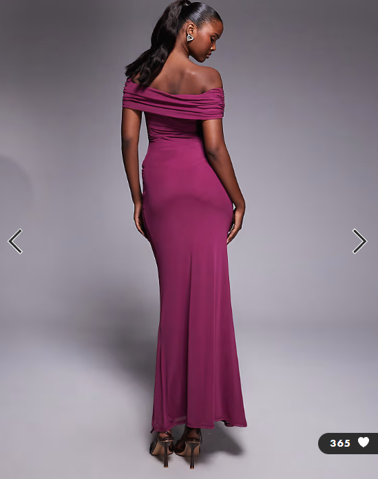 ASOS DESIGN mesh off shoulder ruched maxi dress in plum
