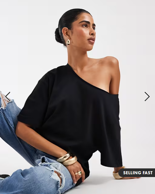 ASOS DESIGN slouchy off-shoulder oversized tee in black
