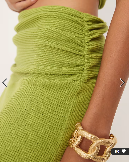 ASOS DESIGN ruched waist textured rib column maxi skirt in green