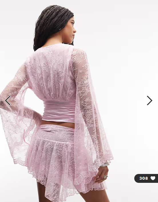 I.AM.GIA Stevie lace deep plunge flute sleeve top co-ord in baby pink