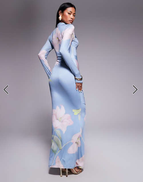 ASOS DESIGN ruched long sleeve maxi dress in floral print