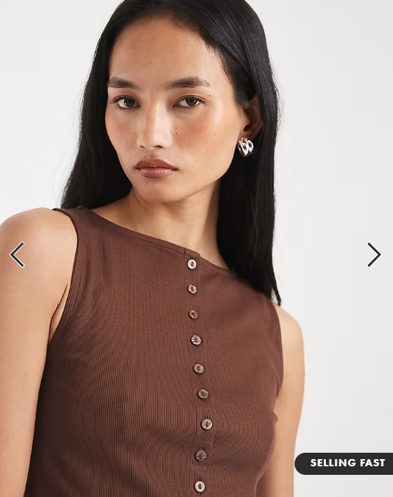 New Look boat neck button through tank top in brown