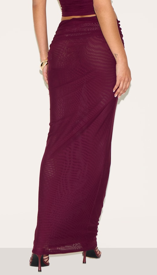 Wine Chiffon Mesh Maxi Skirt