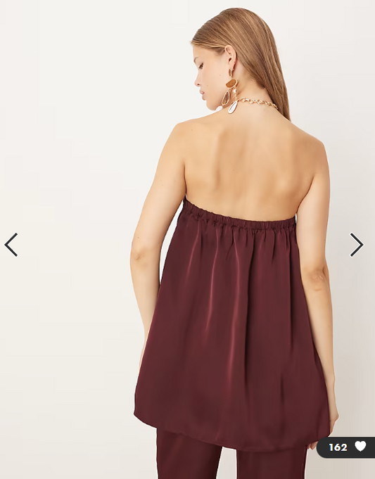 ASOS DESIGN gold chain halter neck satin top co-ord in plum
