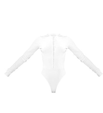 White Ribbed Button Up Bodysuit