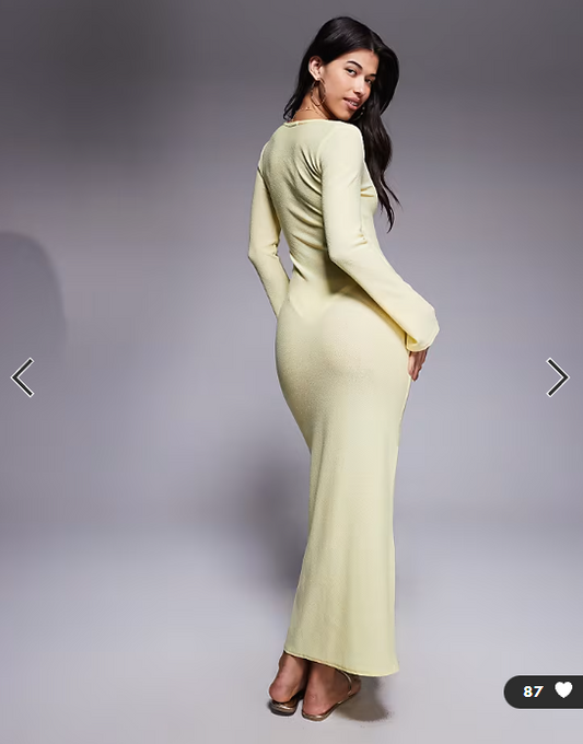 Missyempire beach sheer knit keyhole maxi dress in lemon
