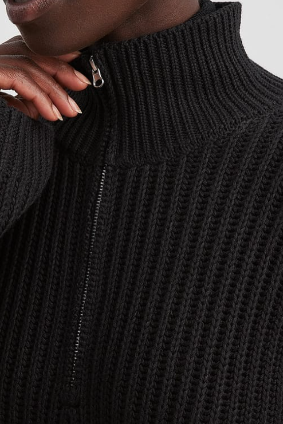 High Neck Zipped Knitted Sweater