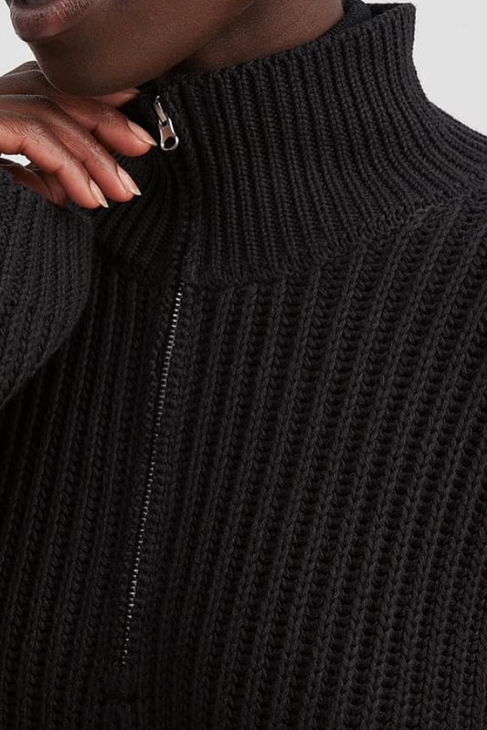 High Neck Zipped Knitted Sweater