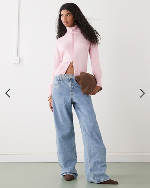 COLLUSION funnel neck zip through raglan cardigan in pink
