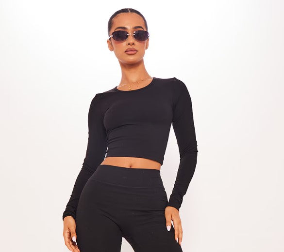 Petite Black Contour Sculpt Long Sleeve Top