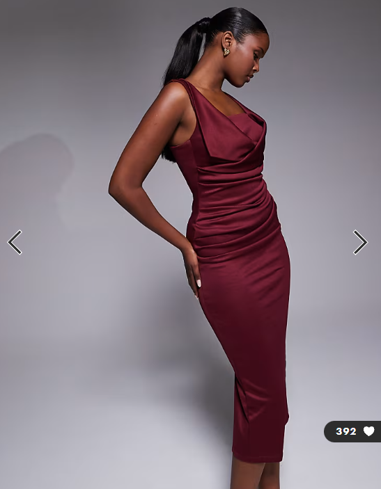 ASOS DESIGN square neck pleat bust midi pencil dress in burgundy