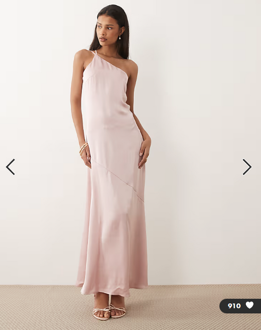 Vila one shoulder strap detail satin maxi dress in light pink