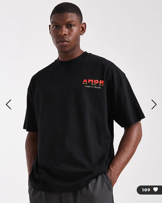 ASOS DESIGN oversized t-shirt with cartoon graphic in black.