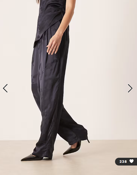 ASOS DESIGN tailored high waist straight leg satin jacquard trousers co-ord in navy