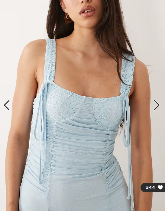 ASOS DESIGN lace mix balconette pencil dress with godet details in baby blue