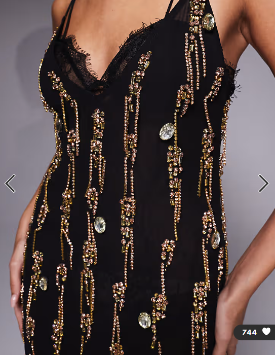 ASOS DESIGN brooch embellished mini dress with sheer lace lining in black