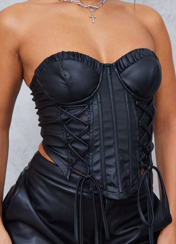 black peached pu lace up corset