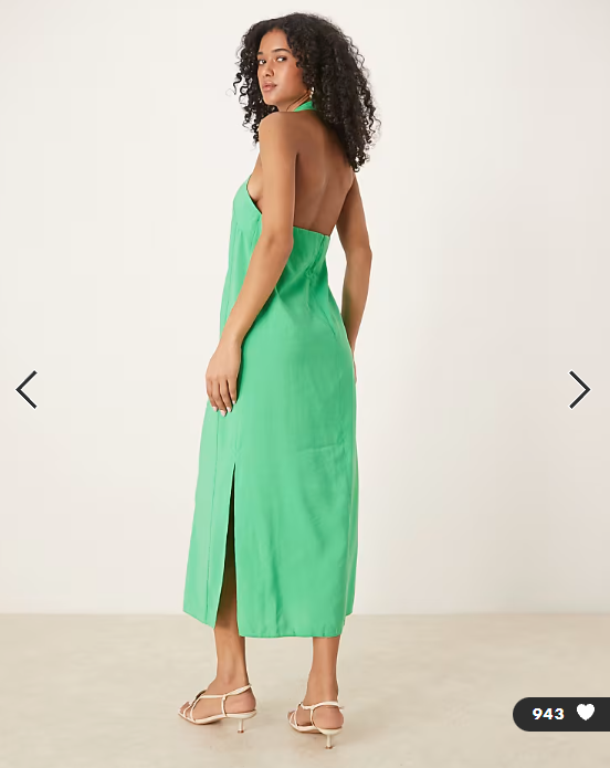 Asos - cross neck column midi dress with side splits in bright green