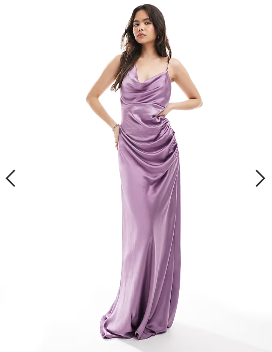 Six Stories Bridesmaid asymmetric cowl front satin maxi dress in orchid
