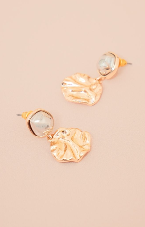 Gold Crinkle Drop Stud Earrings
