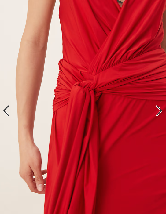 Abercrombie & Fitch halter neck elevated jersey knot front maxi dress in red