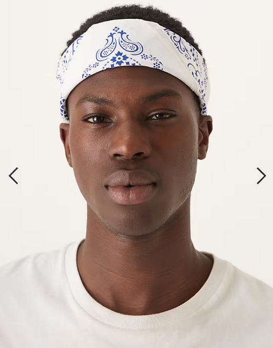 ASOS DESIGN paisley bandana in white with blue