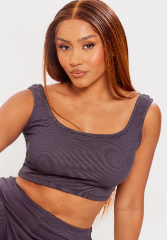 Shape Charcoal Rib Scoop Neck Crop Top