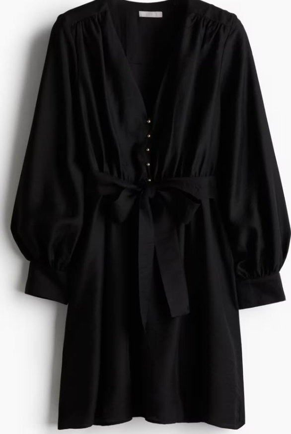 H&M - TIE-BELT DRESS- Black