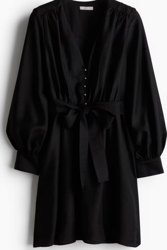 H&M - TIE-BELT DRESS- Black