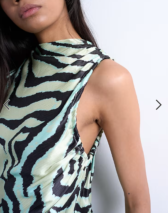 Topshop bias ruched arm hole maxi occasion dress in green zebra