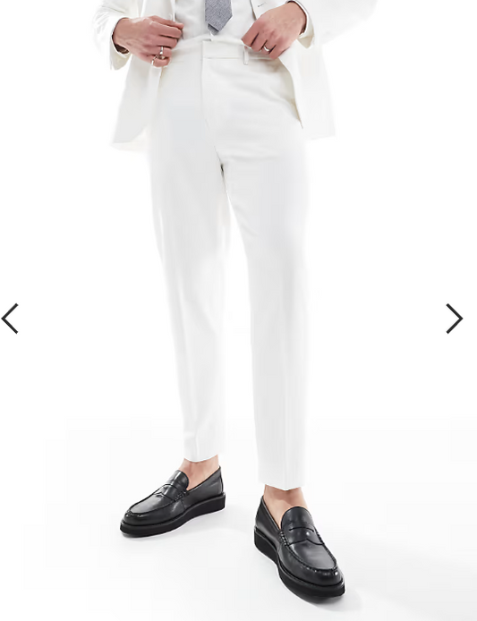 ASOS DESIGN tapered suit trousers in textured white fabric