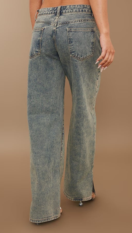 Vintage Wash Mid Rise Split Hem Jeans