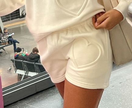 Cream Oversized Heart Embossed Runner Shorts