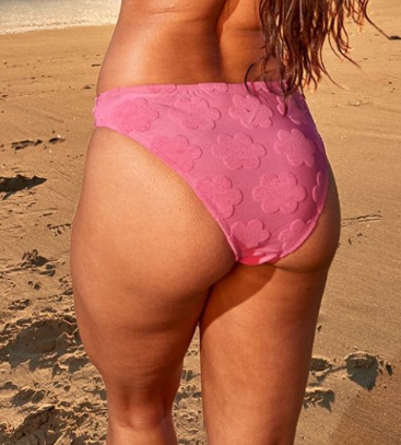 Hot Pink Burnout Flower Towelling High Leg Bikini Bottoms