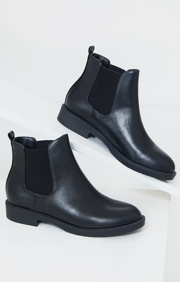 Black Faux Leather Basic Chelsea Ankle Boots