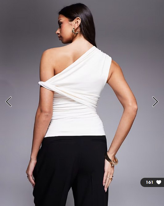 ASOS DESIGN polyamide ruched twist side cut away draped top in cream