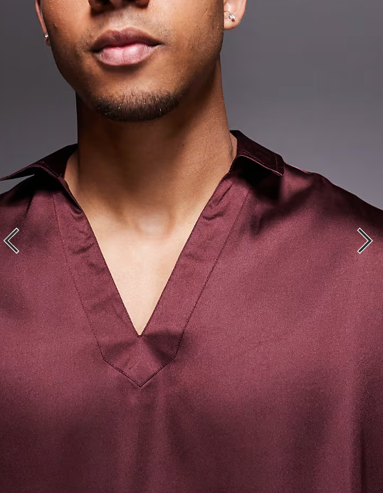 ASOS DESIGN boxy oversized overhead satin shirt in burgundy