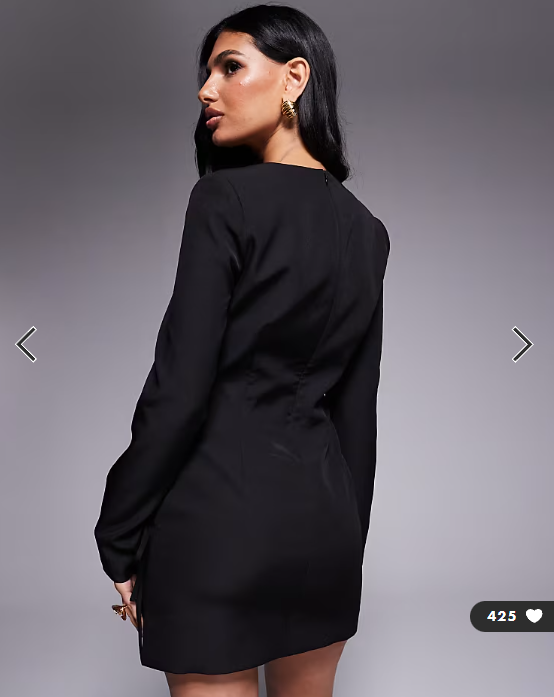 Kaiia exclusive square neck bow cuff detail tailored blazer mini dress in black