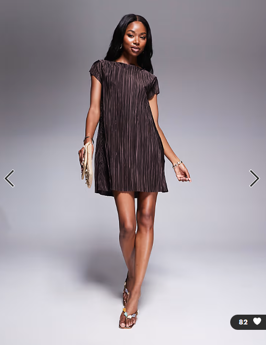 ASOS DESIGN plisse cap sleeve mini dress in chocolate
